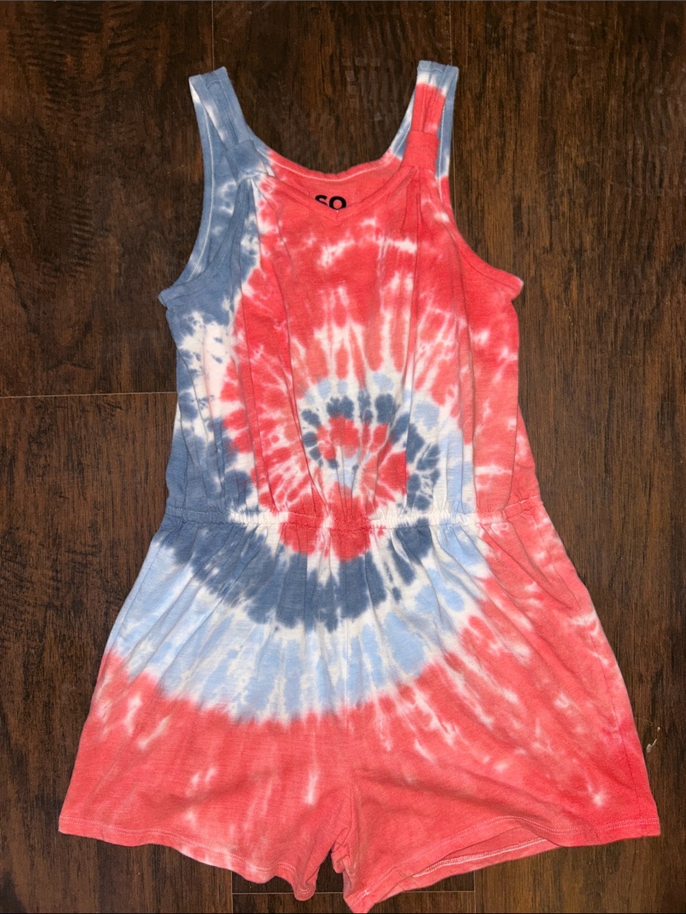 Girl’s SO Tie-Dye Red, White and Blue Romper Sz L (10/12)